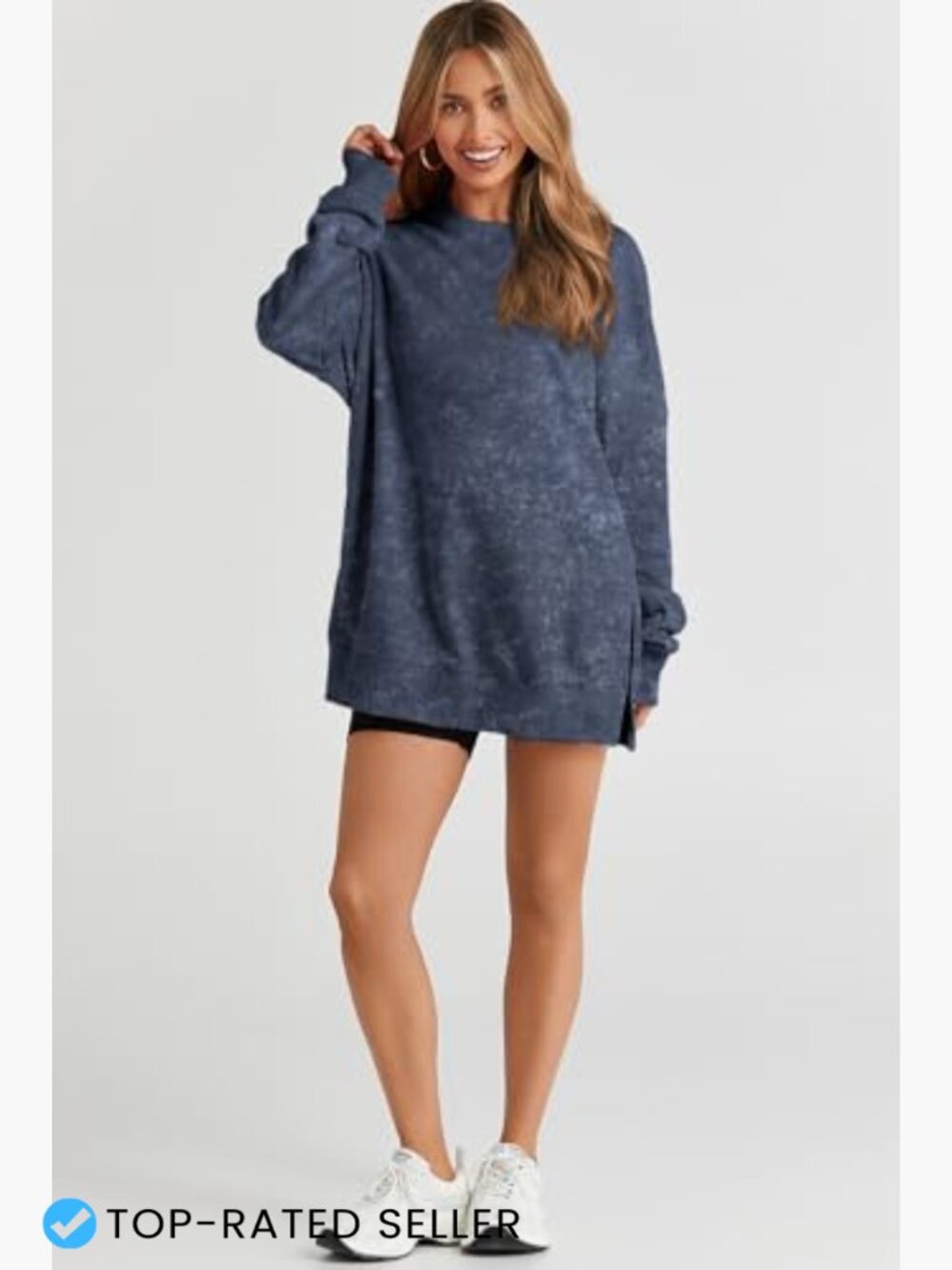 Womens Sweatshirt Casual Long Sleeve Crewneck Lightweight Pullover Oversized - Picture 6 of 7